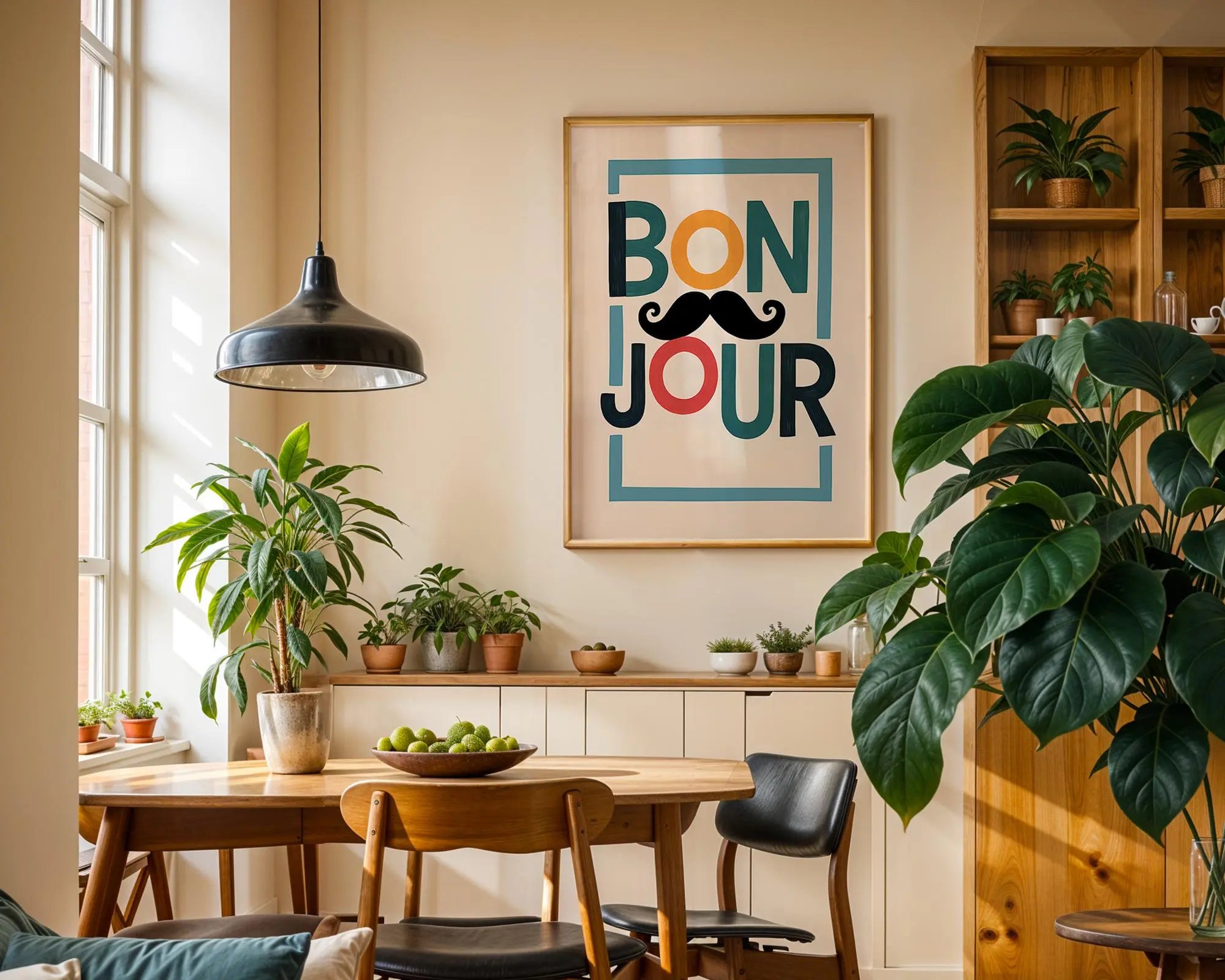 Positive Emotion | Bonjour Typography Wall Art | Playful Mustache Print | Modern French Quote Decor wall art print, modern home decor, unframed artwork by Nomad & Nest