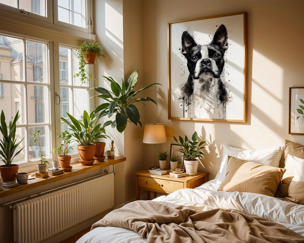 Boston Terrier Watercolour Print | Modern Dog Portrait Art wall art print, modern home decor, unframed artwork by Nomad & Nest