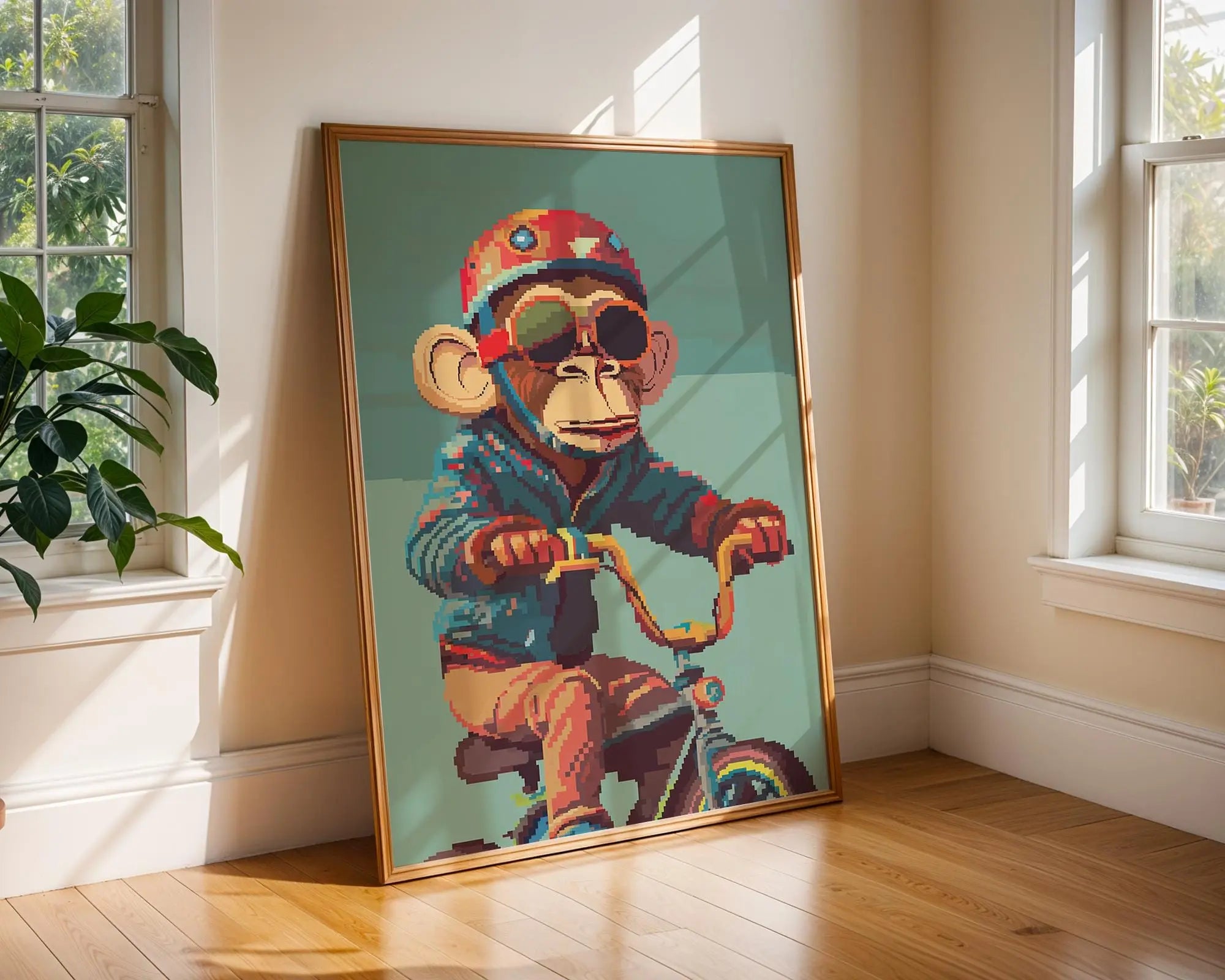 Monkey Riding Bicycle Art Print | Retro Whimsical Illustration wall art print, modern home decor, unframed artwork by Nomad & Nest