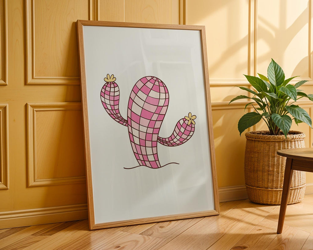 Pink Checkered Cactus Print | Retro Southwestern Wall Art wall art print, modern home decor, unframed artwork by Nomad & Nest