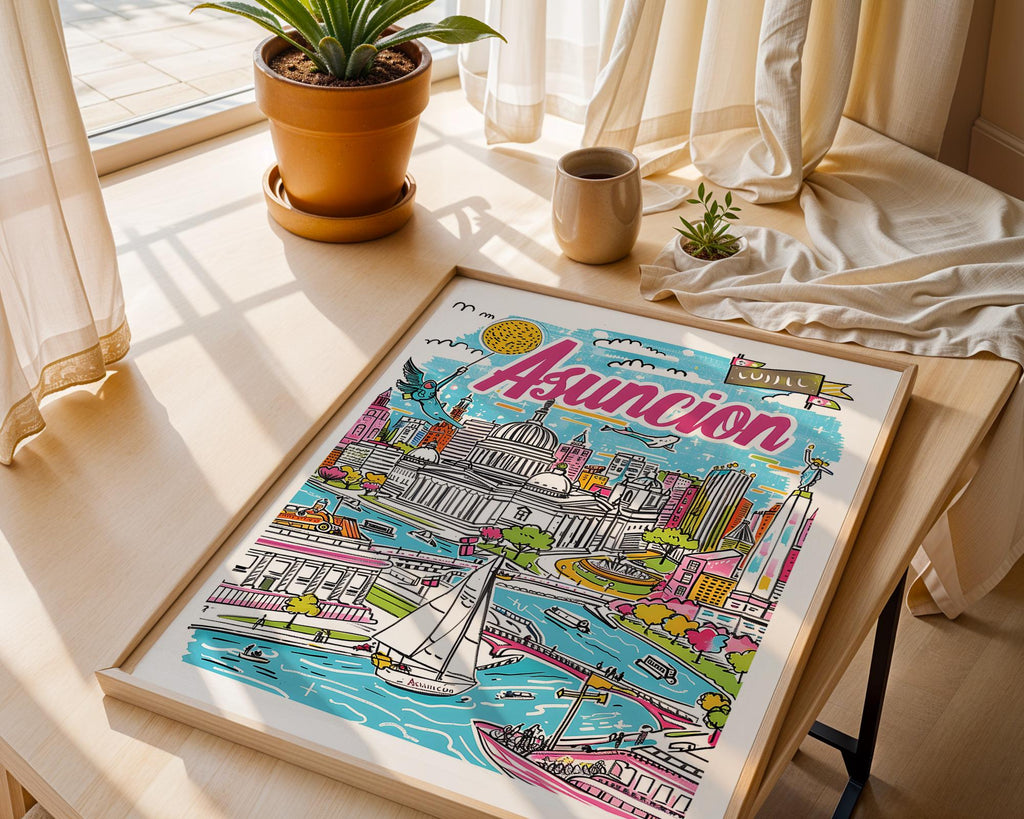 Asunción Paraguay Travel Poster | Colorful City Skyline Art wall art print, modern home decor, unframed artwork by Nomad & Nest