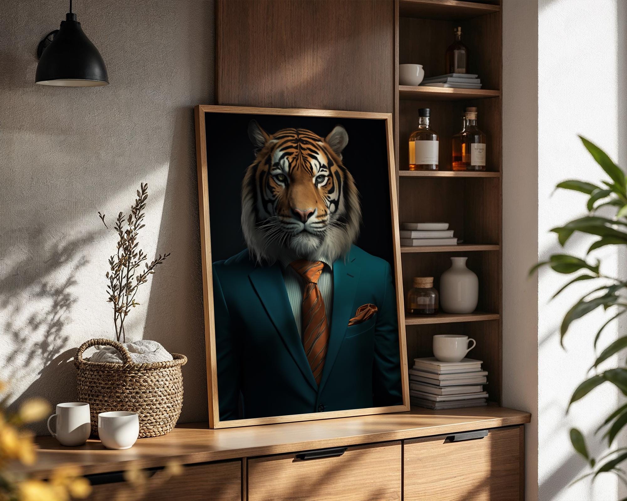 Embroidered Tiger Portrait - Whimsical Animal Wall Art wall art print, modern home decor, unframed artwork by Nomad & Nest