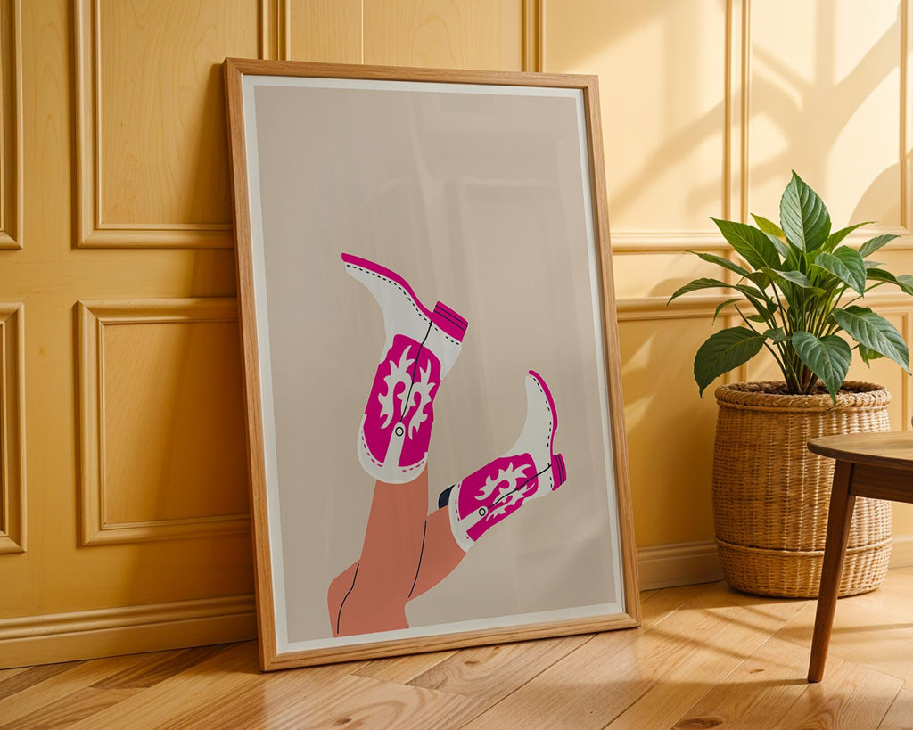 Pink Cowboy Boots Art Print | Retro Cowgirl Home Decor wall art print, modern home decor, unframed artwork by Nomad & Nest