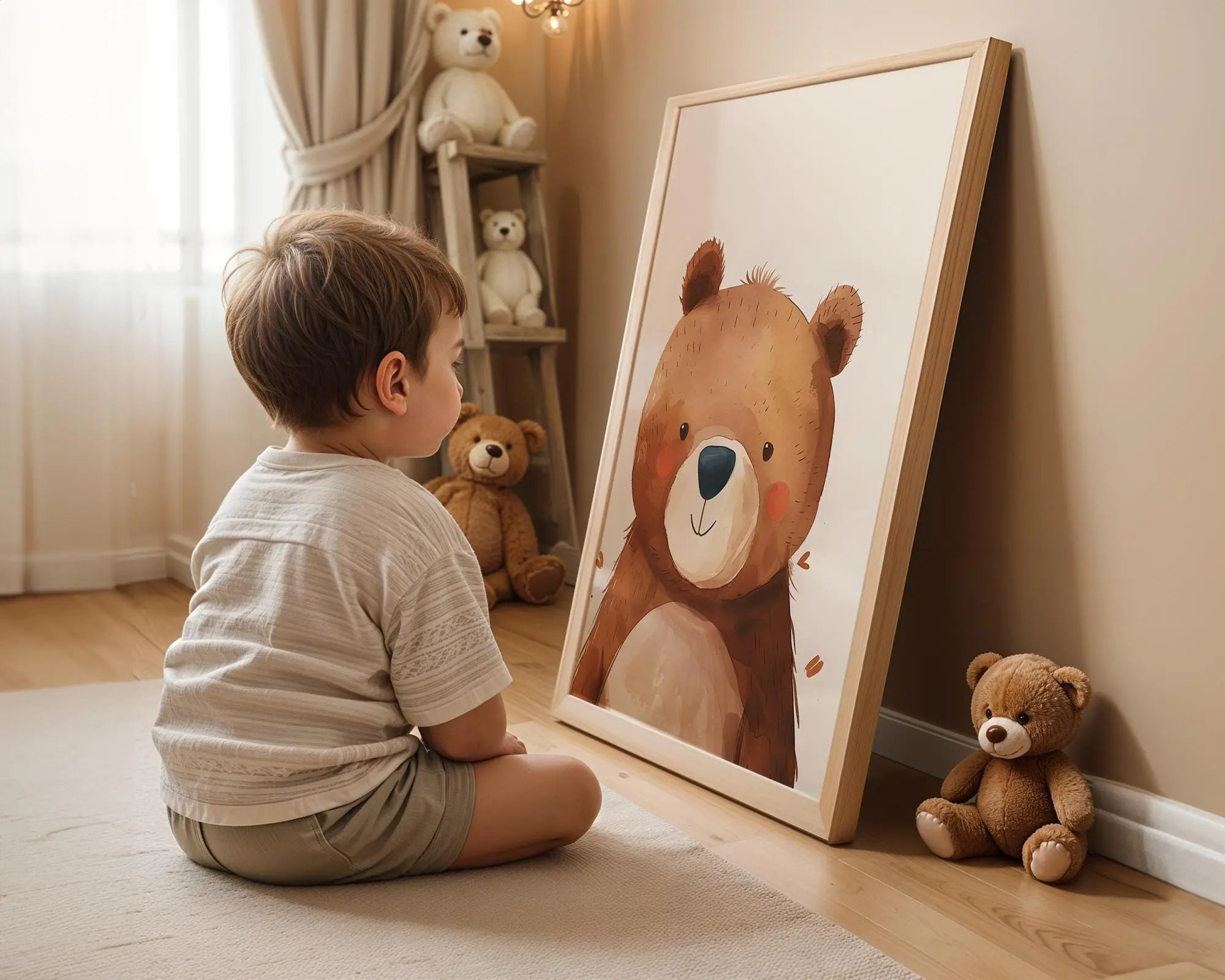 Playroom Ideas | Bear Portrait Nursery Wall Art | Neutral Woodland Animal Print wall art print, modern home decor, unframed artwork by Nomad & Nest