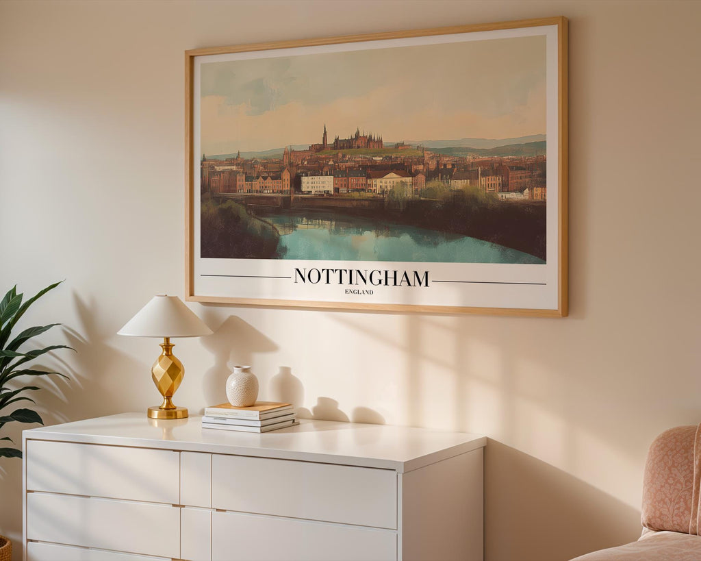 Nottingham England Skyline Art Print | UK Travel Poster wall art print, modern home decor, unframed artwork by Nomad & Nest