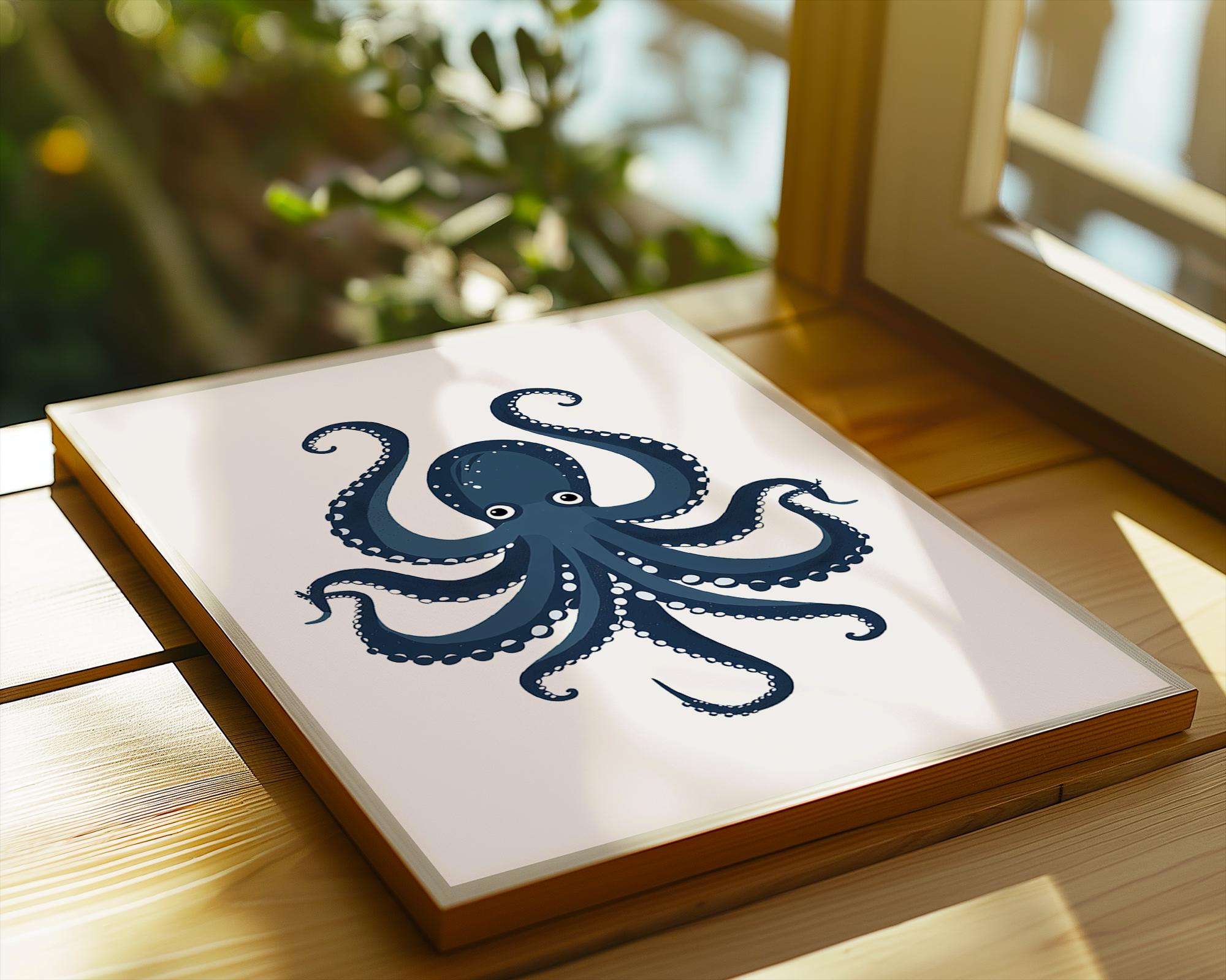 Blue Octopus Print, Quirky Nautical Wall Art wall art print, modern home decor, unframed artwork by Nomad & Nest