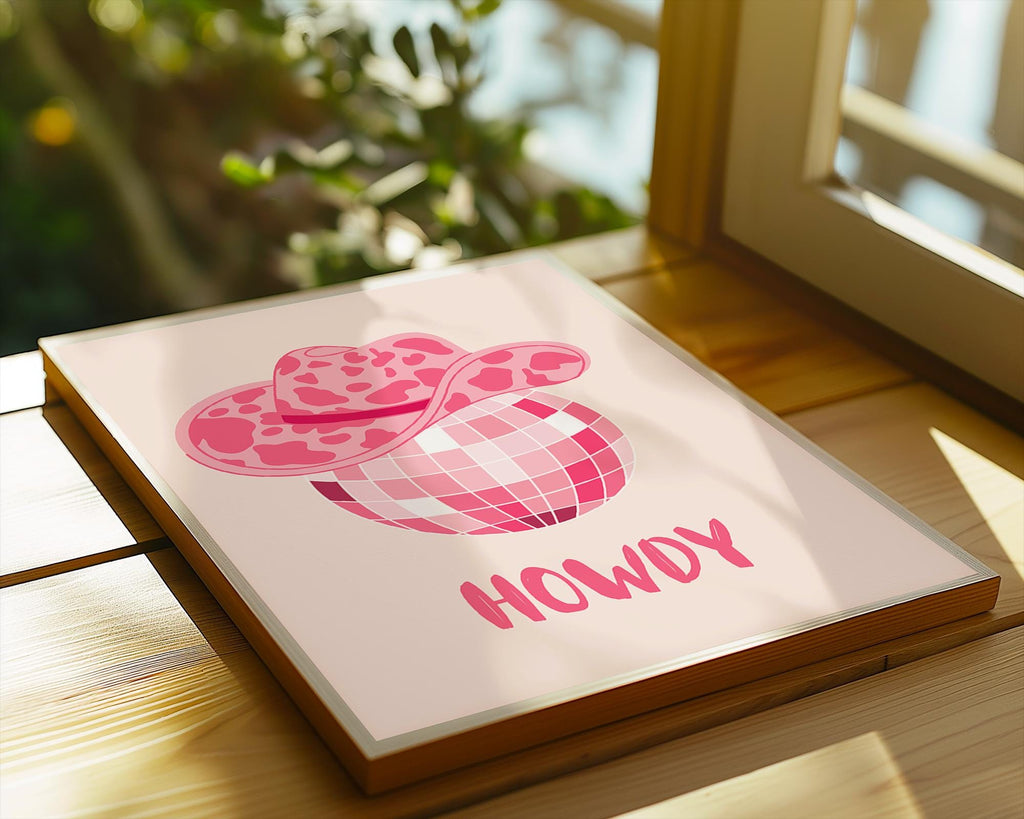 Pink Disco Ball Cowboy Hat Print | Girly Western Wall Art wall art print, modern home decor, unframed artwork by Nomad & Nest