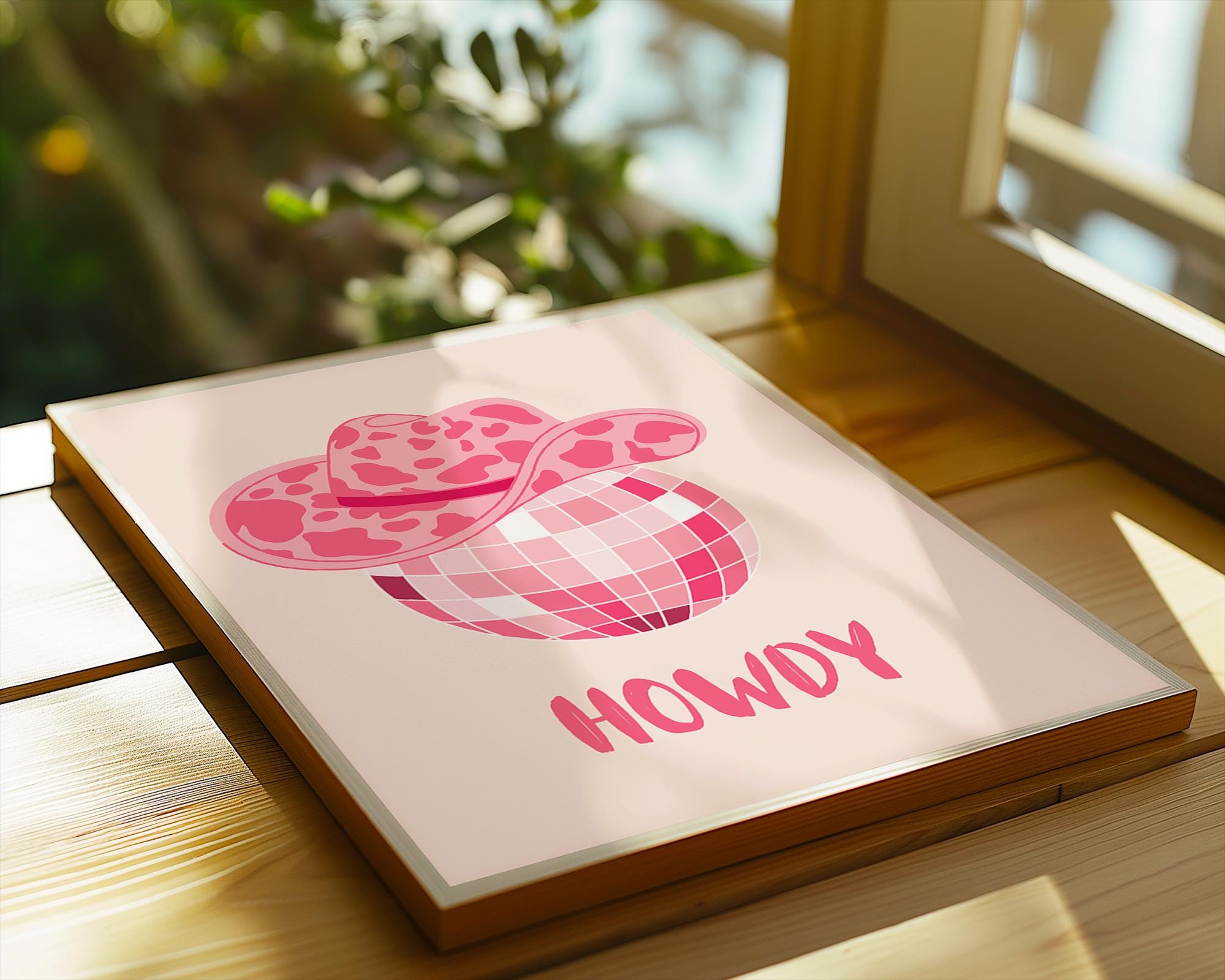 Pink Disco Ball Cowboy Hat Print | Girly Western Wall Art wall art print, modern home decor, unframed artwork by Nomad & Nest