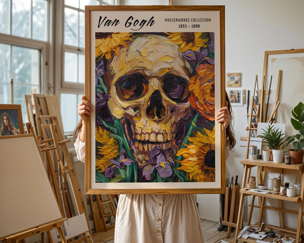 Van Gogh Print | Skull with Flowers  | Gothic Expressionist Wall Art wall art print, modern home decor, unframed artwork by Nomad & Nest
