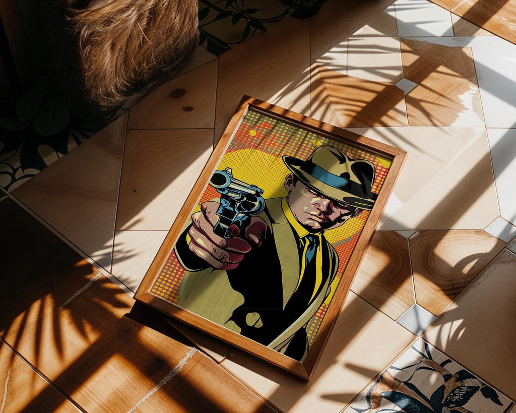 Modern Pop Art | Retro Gangster Print | Noir Detective with Gun  | Vintage Style wall art print, modern home decor, unframed artwork by Nomad & Nest