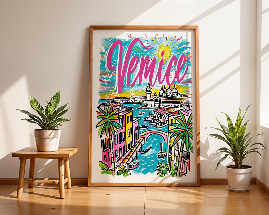 Venice Italy Art Print | Colorful Gondola Travel Poster wall art print, modern home decor, unframed artwork by Nomad & Nest