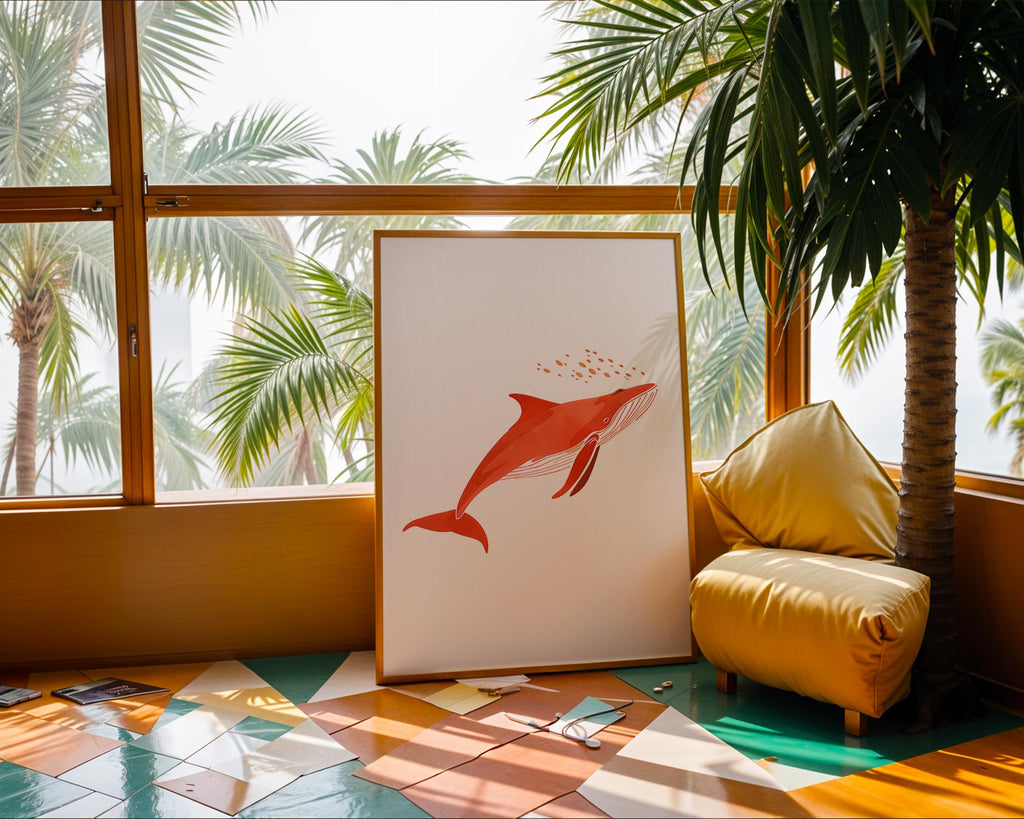Vibrant Whale Wall Art Print, Scandinavian Nursery Decor wall art print, modern home decor, unframed artwork by Nomad & Nest
