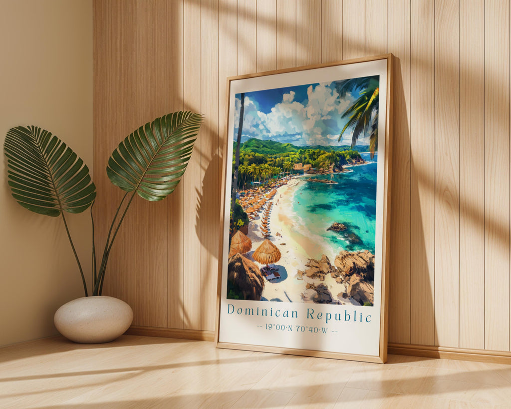 Dominican Republic Beach Print – Caribbean Travel Poster, Coastal Home Decor wall art print, modern home decor, unframed artwork by Nomad & Nest