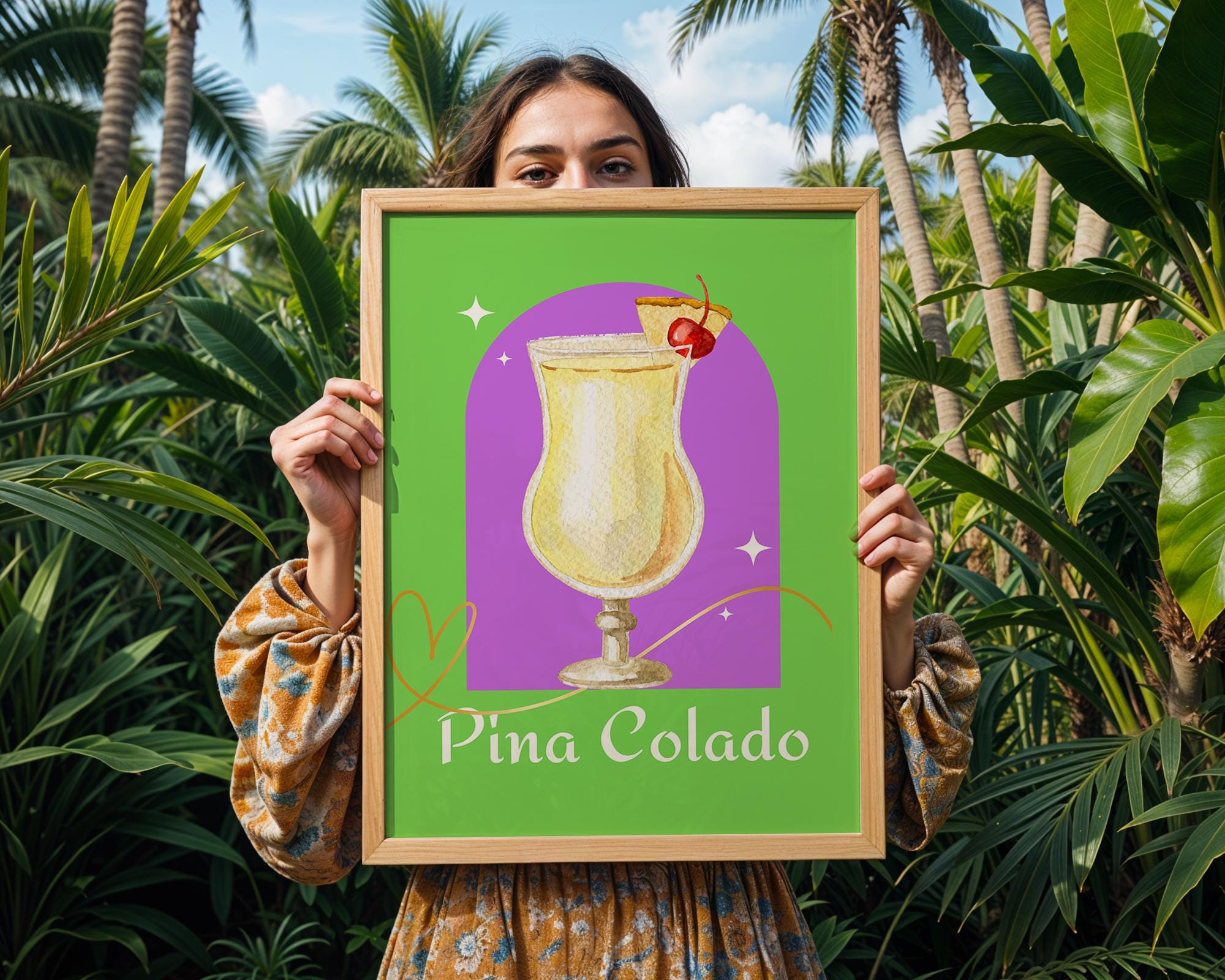 Pina Colada Cocktail Art Print | Colorful Tropical Bar Decor wall art print, modern home decor, unframed artwork by Nomad & Nest