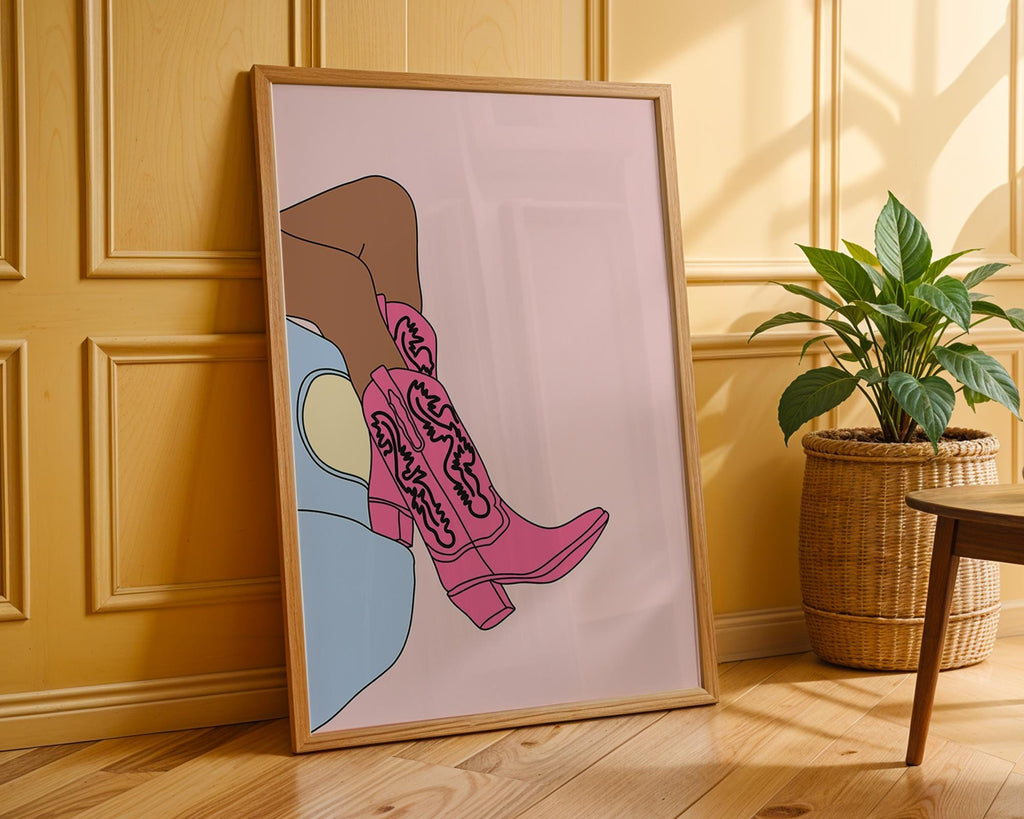 Pink Cowboy Boots Art Print | Coastal Cowgirl Wall Decor wall art print, modern home decor, unframed artwork by Nomad & Nest