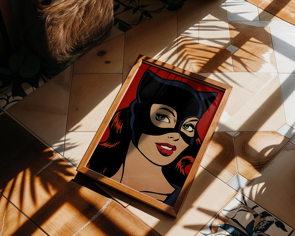 Modern Pop Art | Retro Catwoman  Print | Red & Black Comic Book Poster wall art print, modern home decor, unframed artwork by Nomad & Nest