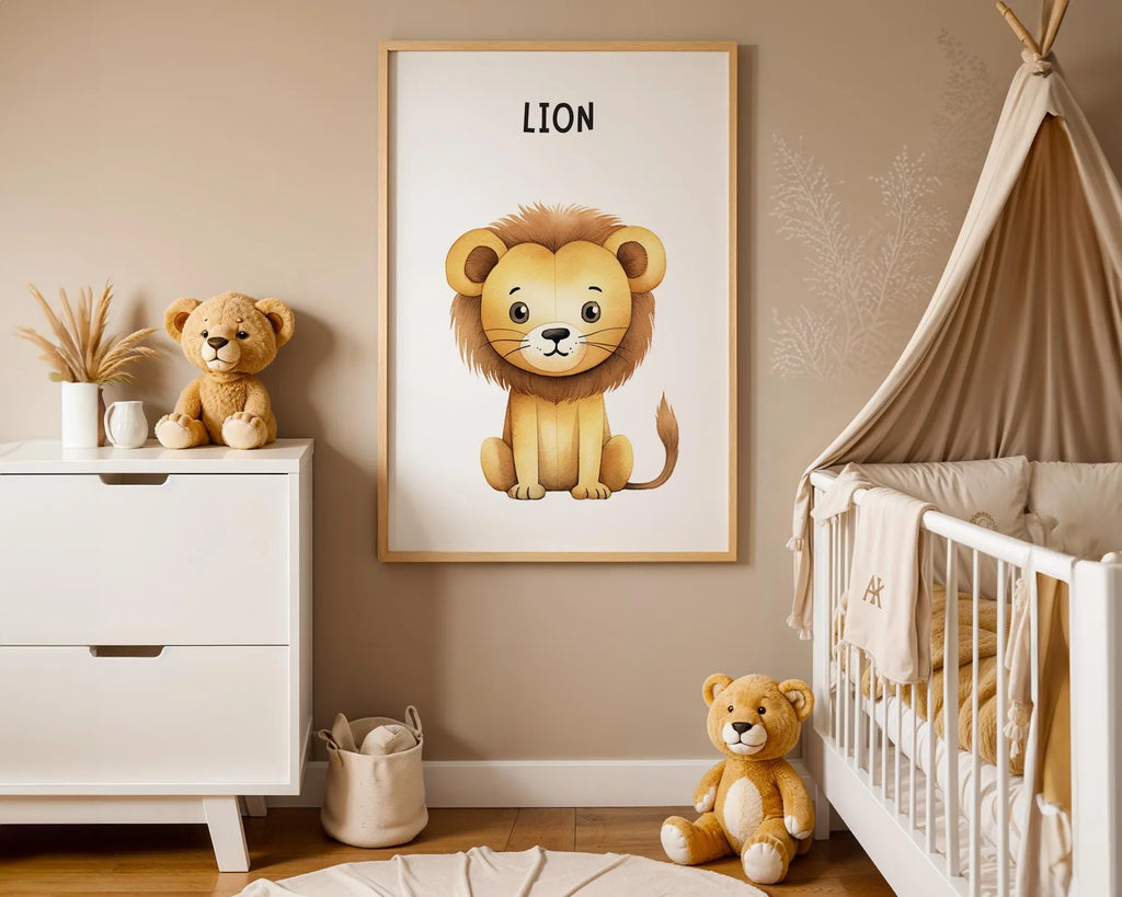 Playroom Ideas | Nursery Lion Print Modern Animal Wall Art Children's Room Decor wall art print, modern home decor, unframed artwork by Nomad & Nest