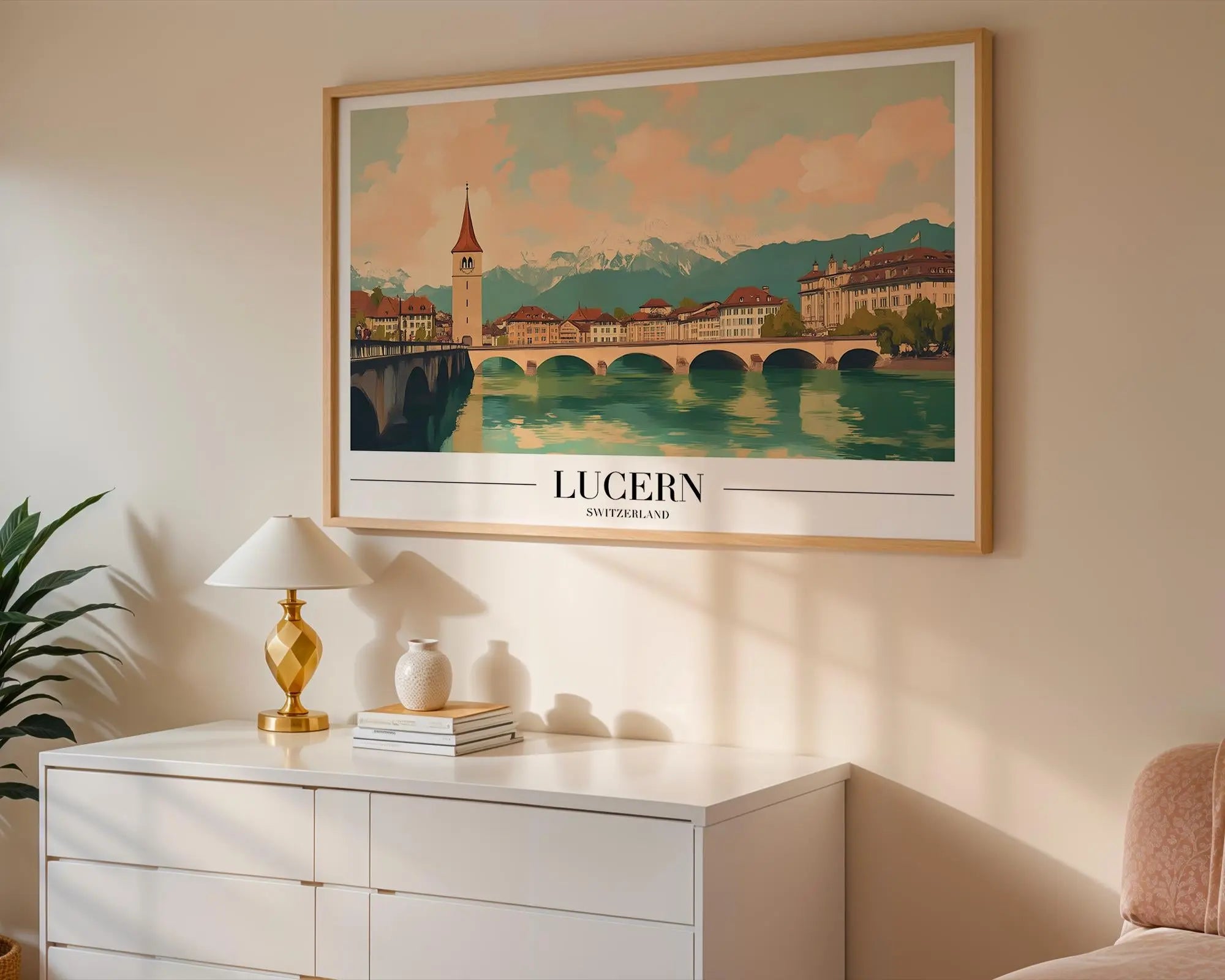 Lucerne Switzerland Travel Poster | Vintage Lake & Mountain Art Print wall art print, modern home decor, unframed artwork by Nomad & Nest