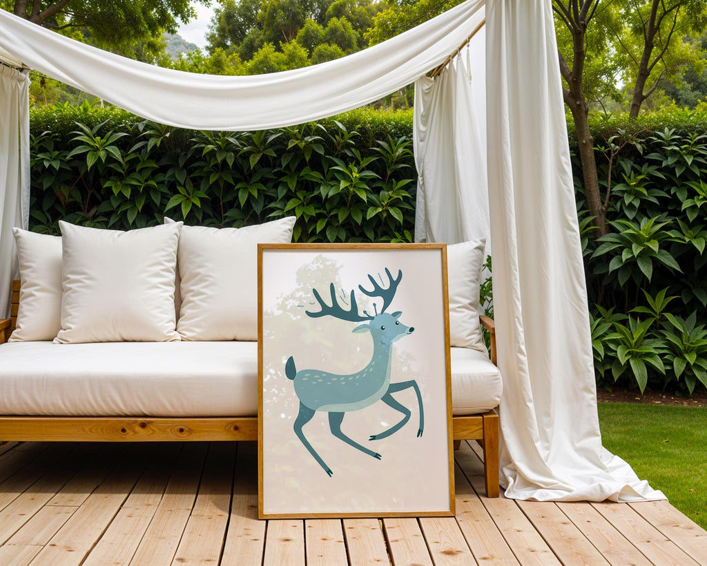 Blue Deer Fawn Print, Whimsical Nursery Art, Modern Woodland Decor wall art print, modern home decor, unframed artwork by Nomad & Nest