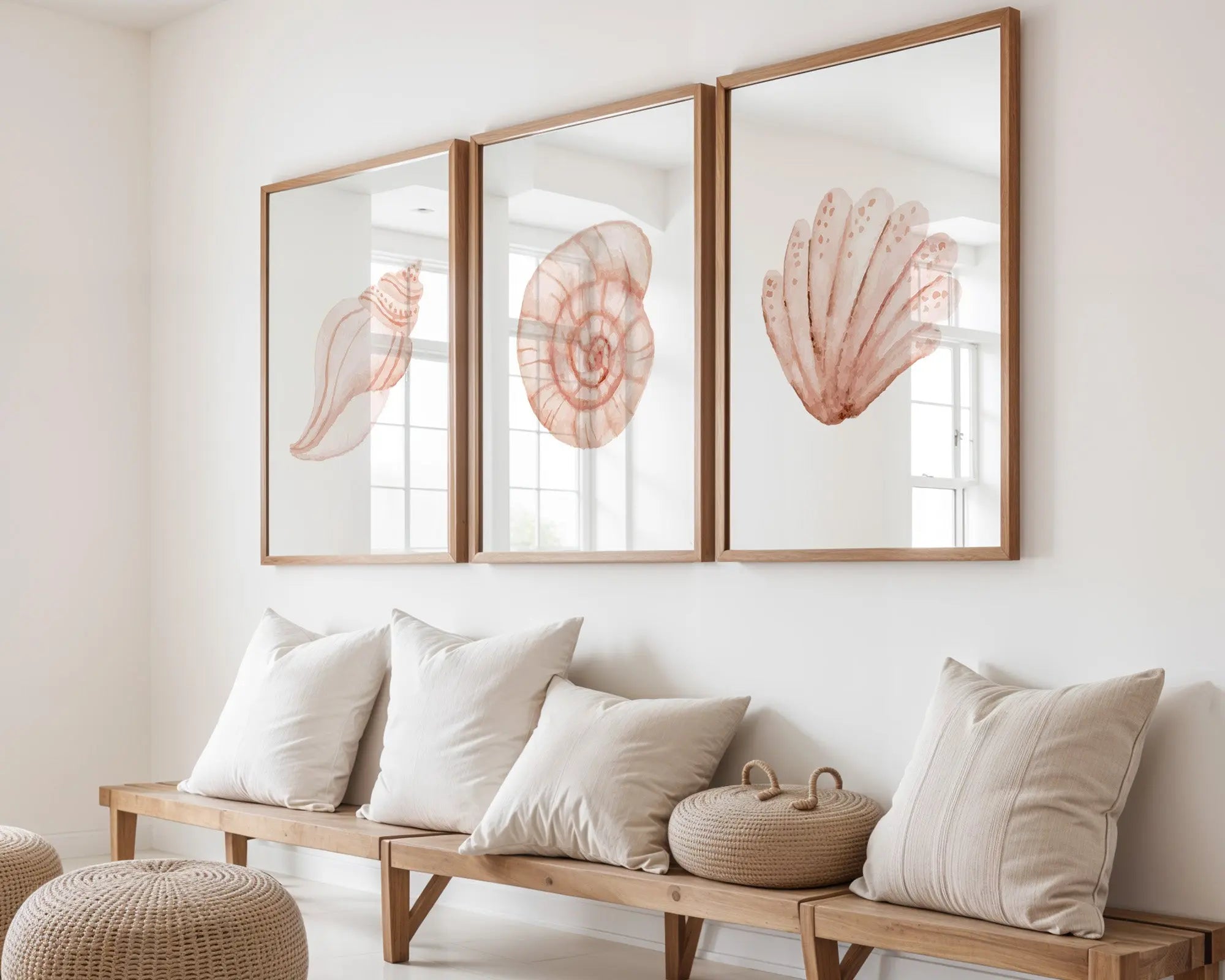 Colourful Prints | Coastal Seashell Watercolour Art Print Set | Pink Beach House Decor (Set of 3) wall art print, modern home decor, unframed artwork by Nomad & Nest