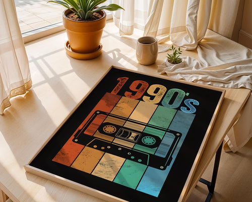 1990s Cassette Tape Art Print | Retro Music Poster wall art print, modern home decor, unframed artwork by Nomad & Nest