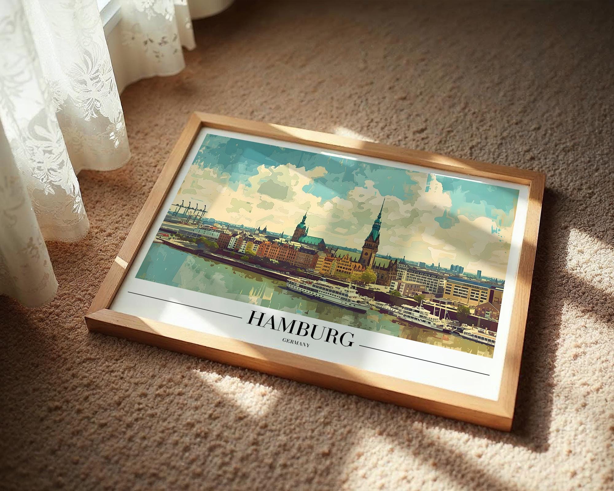 Hamburg Germany Poster | Vintage City Skyline Art Print wall art print, modern home decor, unframed artwork by Nomad & Nest