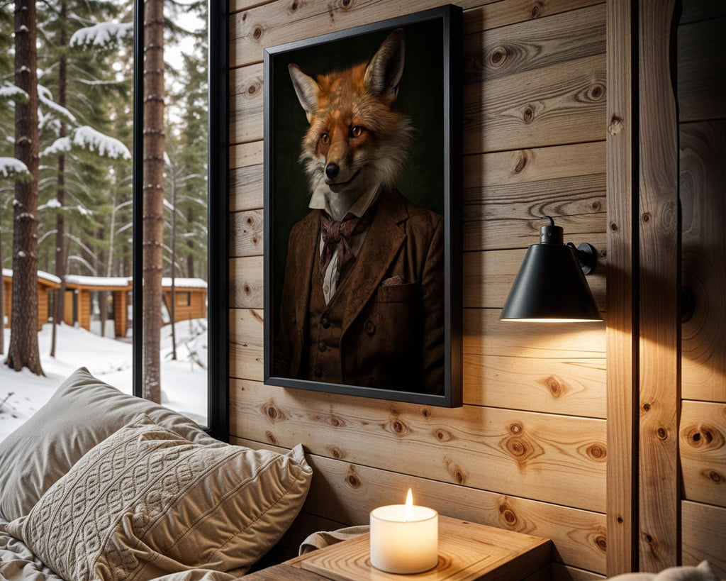 Vintage Fox Wall Art | Red Fox in Embroidered Suit and Cravat, Whimsical Animal Portrait wall art print, modern home decor, unframed artwork by Nomad & Nest