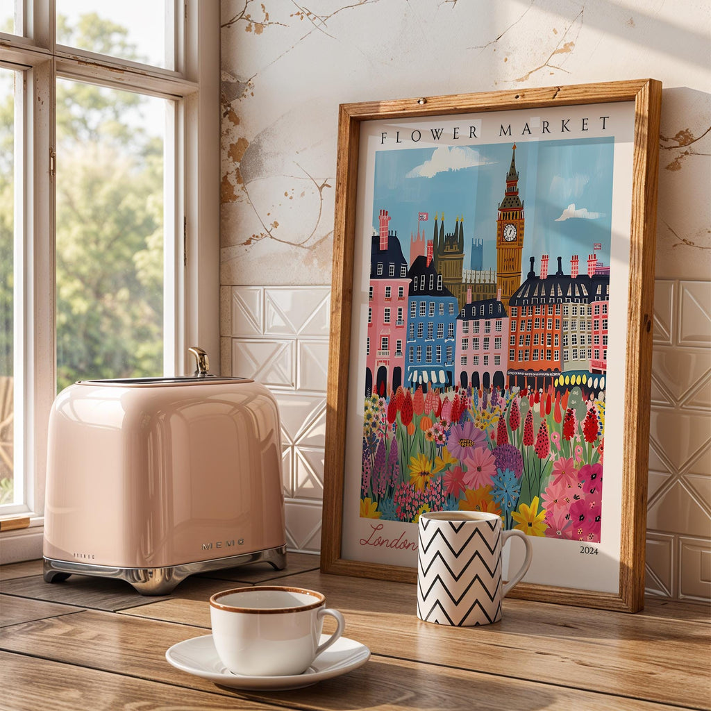 London Flower Market Print | Big Ben Travel Poster, Botanical Wall Art wall art print, modern home decor, unframed artwork by Nomad & Nest