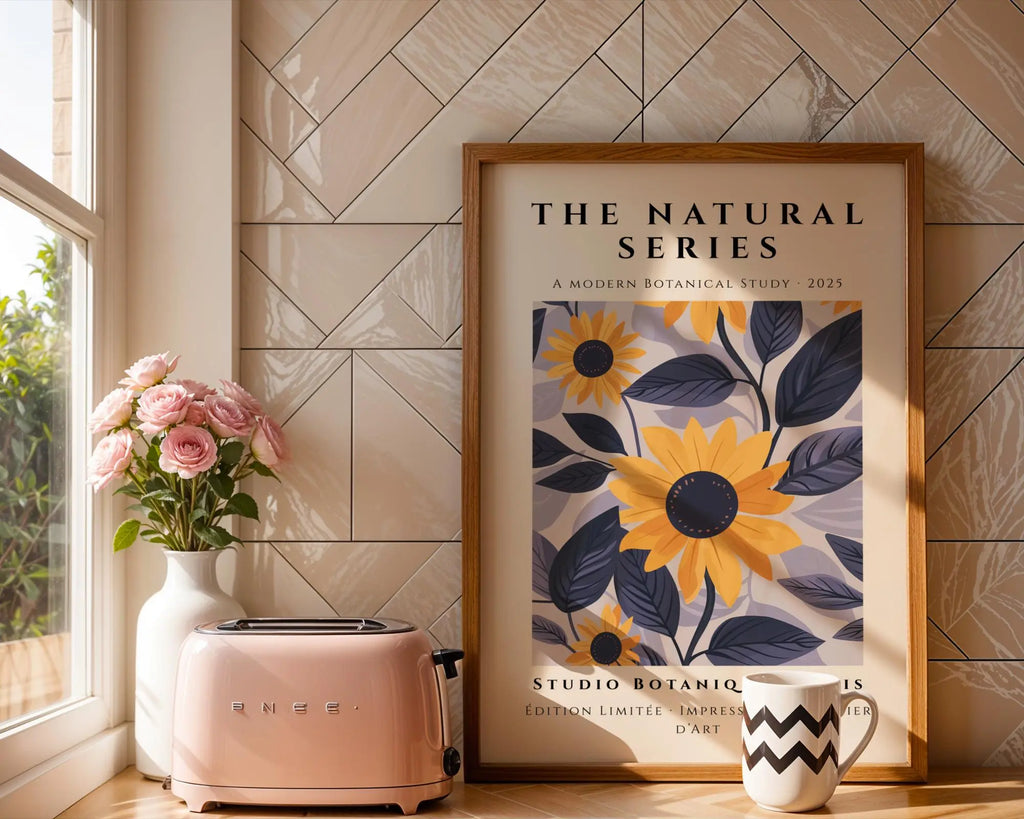 Sunflower Botanical Print • Modern Indigo Leaves Floral Art wall art print, modern home decor, unframed artwork by Nomad & Nest