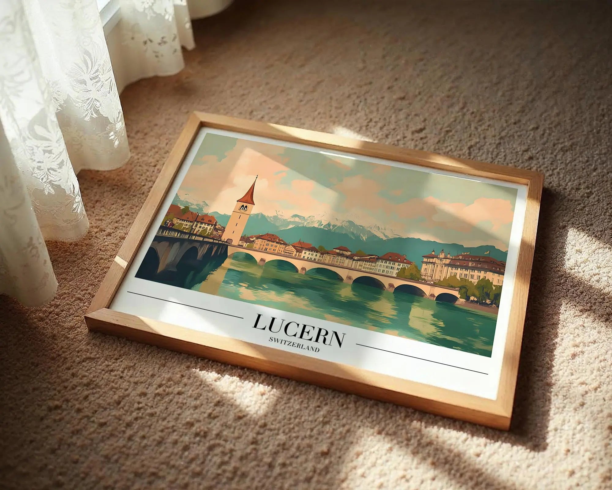 Lucerne Switzerland Travel Poster | Vintage Lake & Mountain Art Print wall art print, modern home decor, unframed artwork by Nomad & Nest