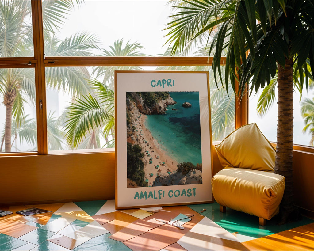 Colourful Prints | Amalfi Coast Print | Turquoise Beach, Italian Summer Coastal Art wall art print, modern home decor, unframed artwork by Nomad & Nest