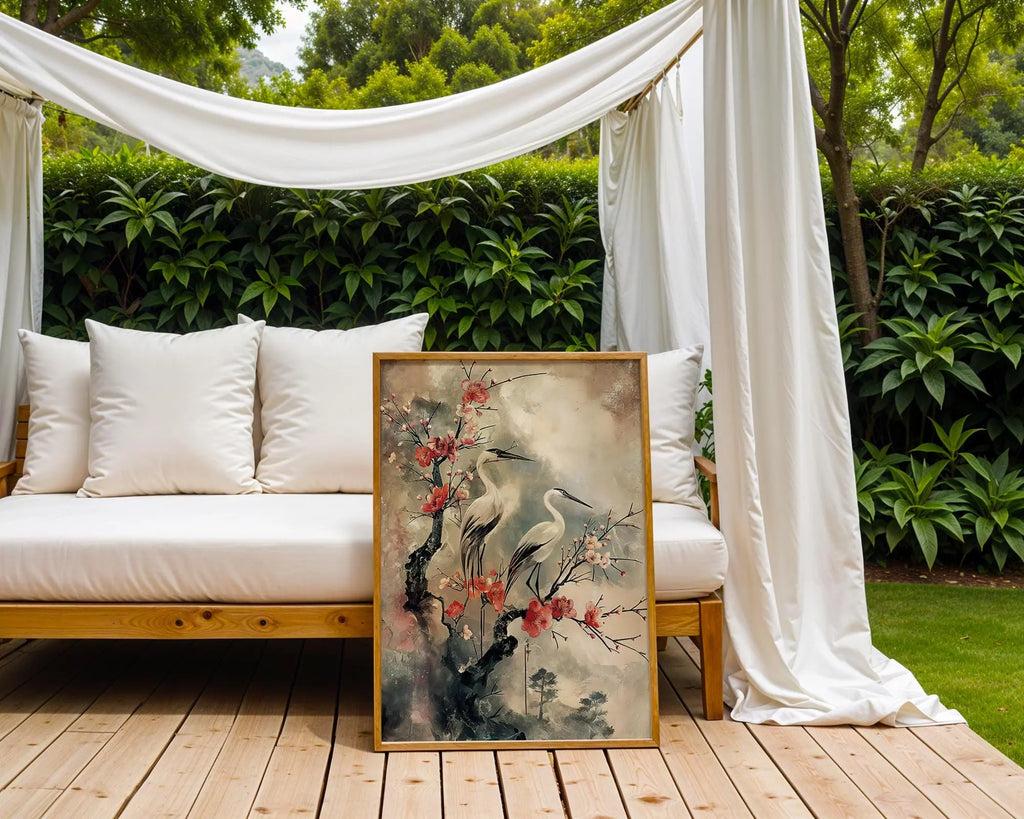 Oriental Crane Print | Japanese Bird & Blossom Wall Art wall art print, modern home decor, unframed artwork by Nomad & Nest