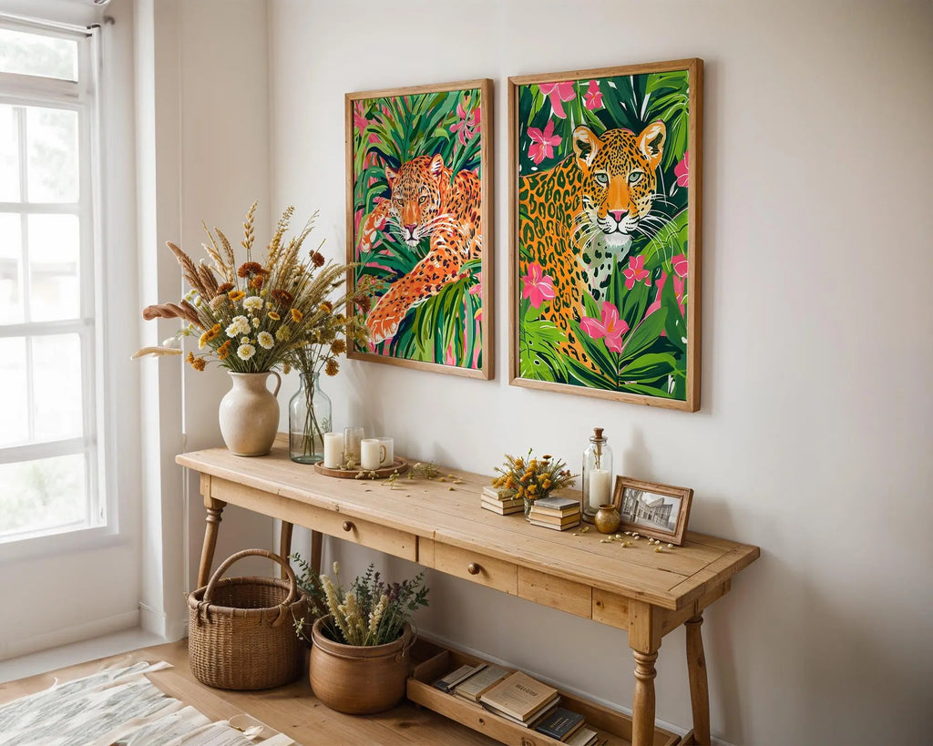Colourful Prints | Leopard Print Set | Bright Jungle Safari Art wall art print, modern home decor, unframed artwork by Nomad & Nest
