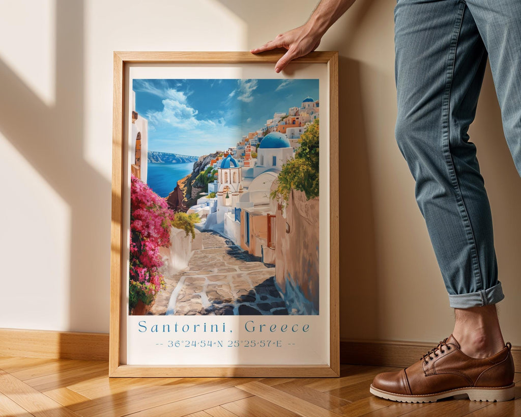 Santorini Greece Print | Blue Dome Mediterranean Wall Art wall art print, modern home decor, unframed artwork by Nomad & Nest