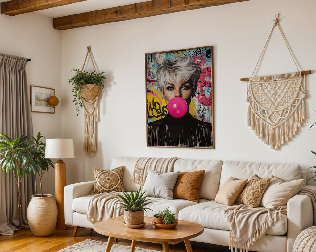 Modern Pop Art | Graffiti  Portrait Print | Blonde Woman, Bubblegum wall art print, modern home decor, unframed artwork by Nomad & Nest