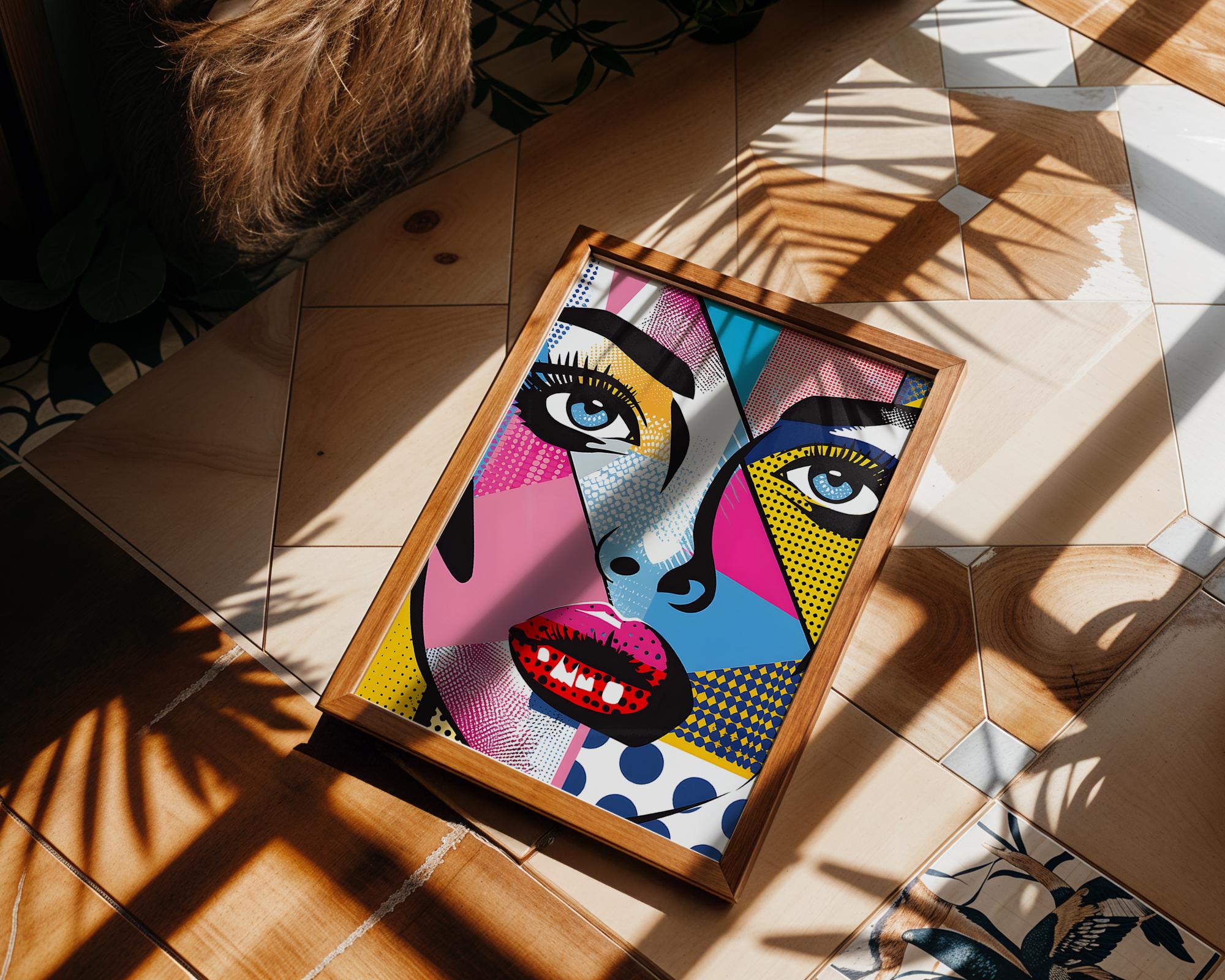 Modern Pop Art | Abstract Woman Face  Print | Colourful  Poster wall art print, modern home decor, unframed artwork by Nomad & Nest
