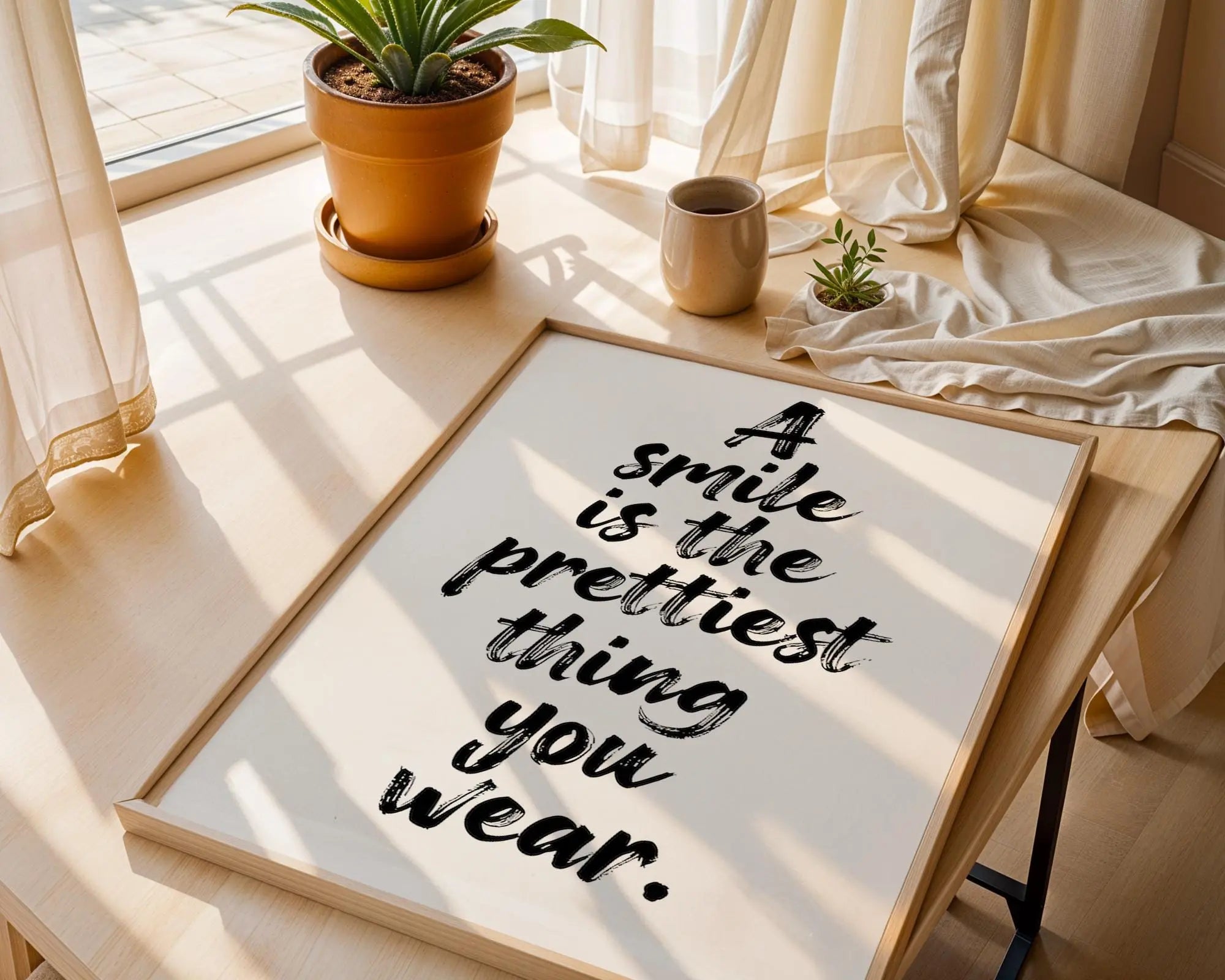 Positive Emotion | A Smile Is The Prettiest Thing Quote | Elegant Typography Wall Art wall art print, modern home decor, unframed artwork by Nomad & Nest