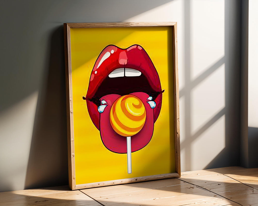 Modern Pop Art | Lollipop Print | Retro Lips Dopamine Decor wall art print, modern home decor, unframed artwork by Nomad & Nest