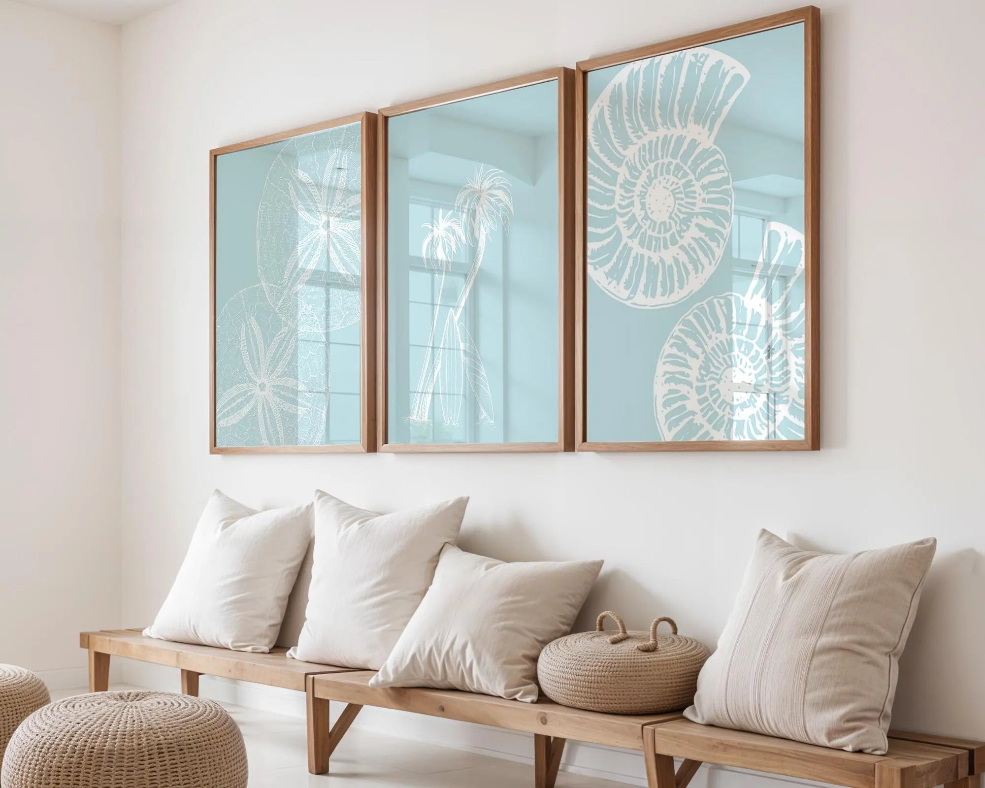 Colourful Prints | Blue Coastal Print Set | Seashells, Palms, Sand Dollars Wall Art wall art print, modern home decor, unframed artwork by Nomad & Nest