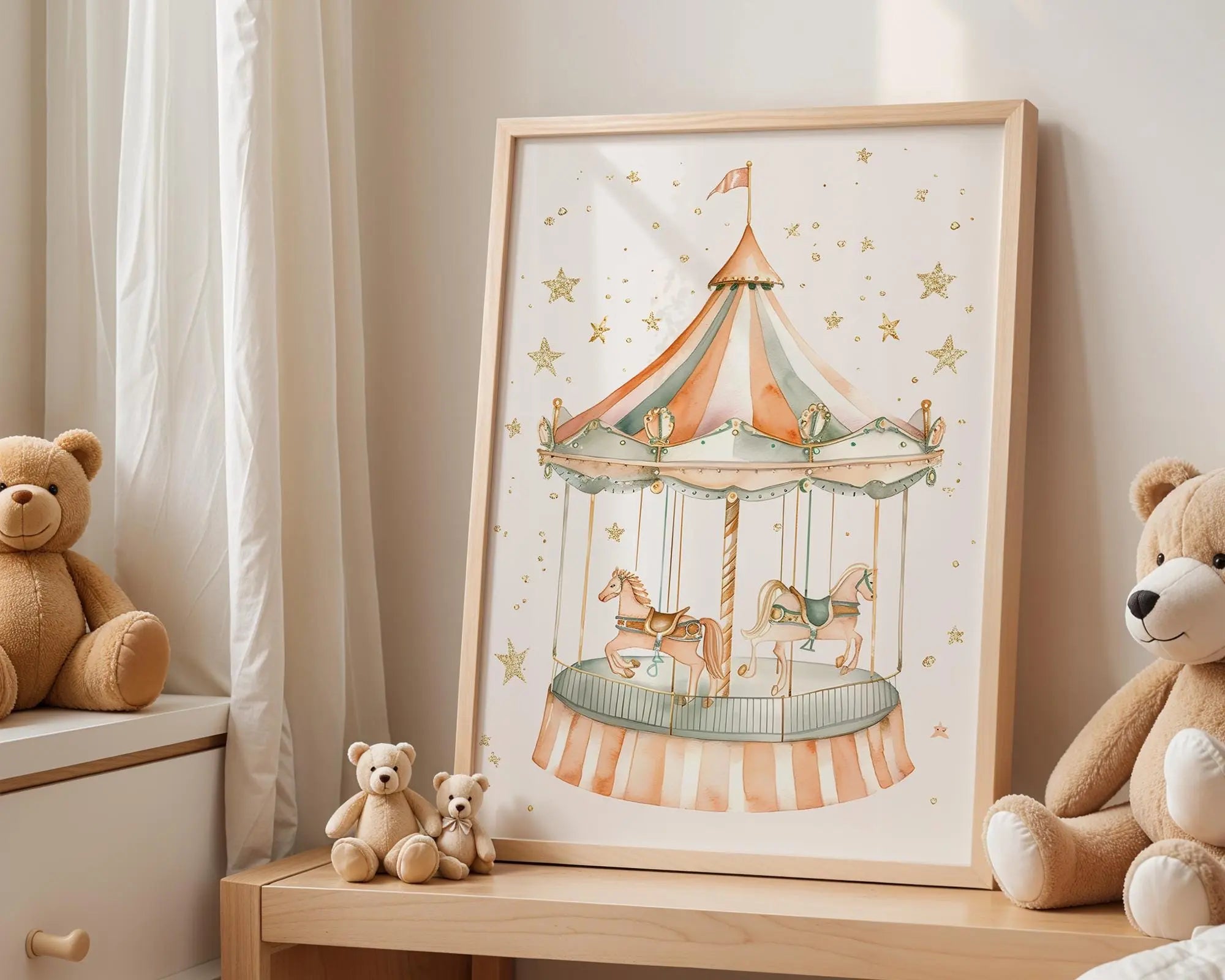 Playroom Ideas | Pastel Carousel Nursery Wall Art | Vintage Fairground Art wall art print, modern home decor, unframed artwork by Nomad & Nest