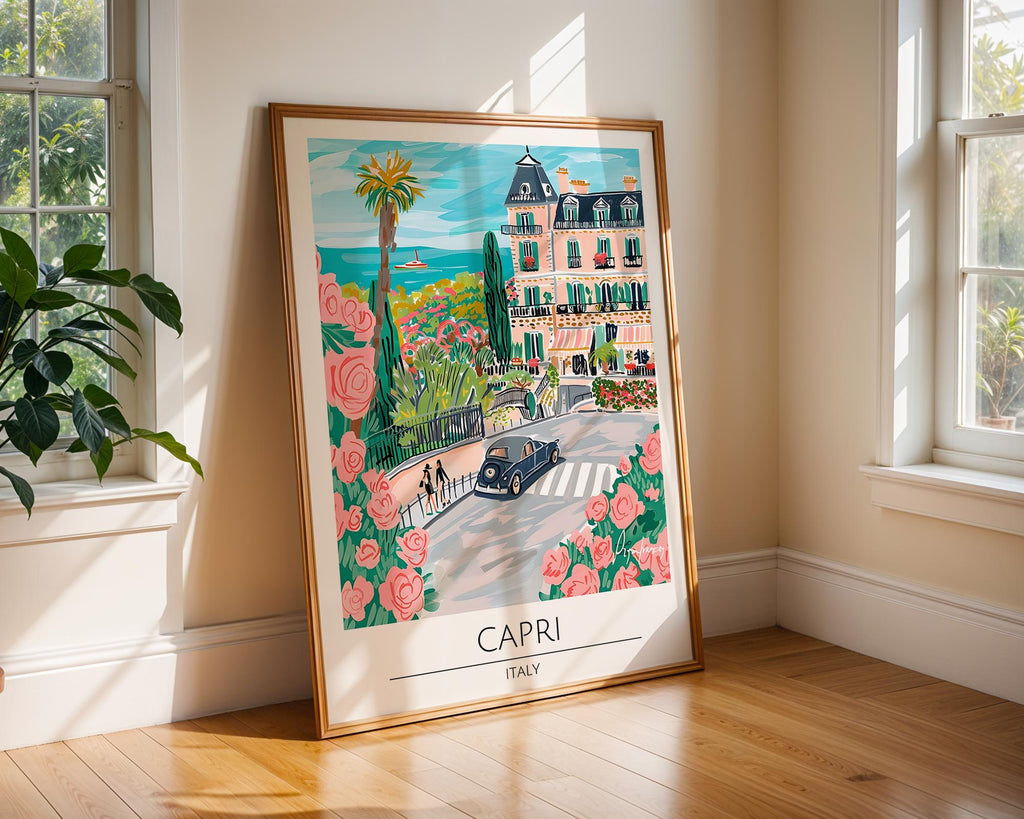 Capri Italy Travel Poster | Vintage Villa Illustration Art Print wall art print, modern home decor, unframed artwork by Nomad & Nest