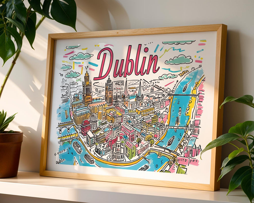 Dublin Ireland Cityscape Print | Colorful European Travel Poster wall art print, modern home decor, unframed artwork by Nomad & Nest
