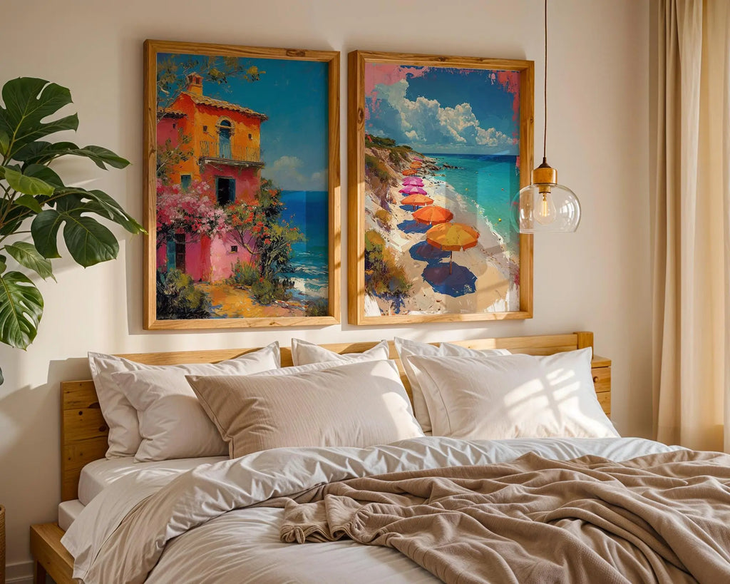 Colourful Prints | Italian Villa & Beach Umbrellas Print Set • Summer Coastal Wall Art wall art print, modern home decor, unframed artwork by Nomad & Nest