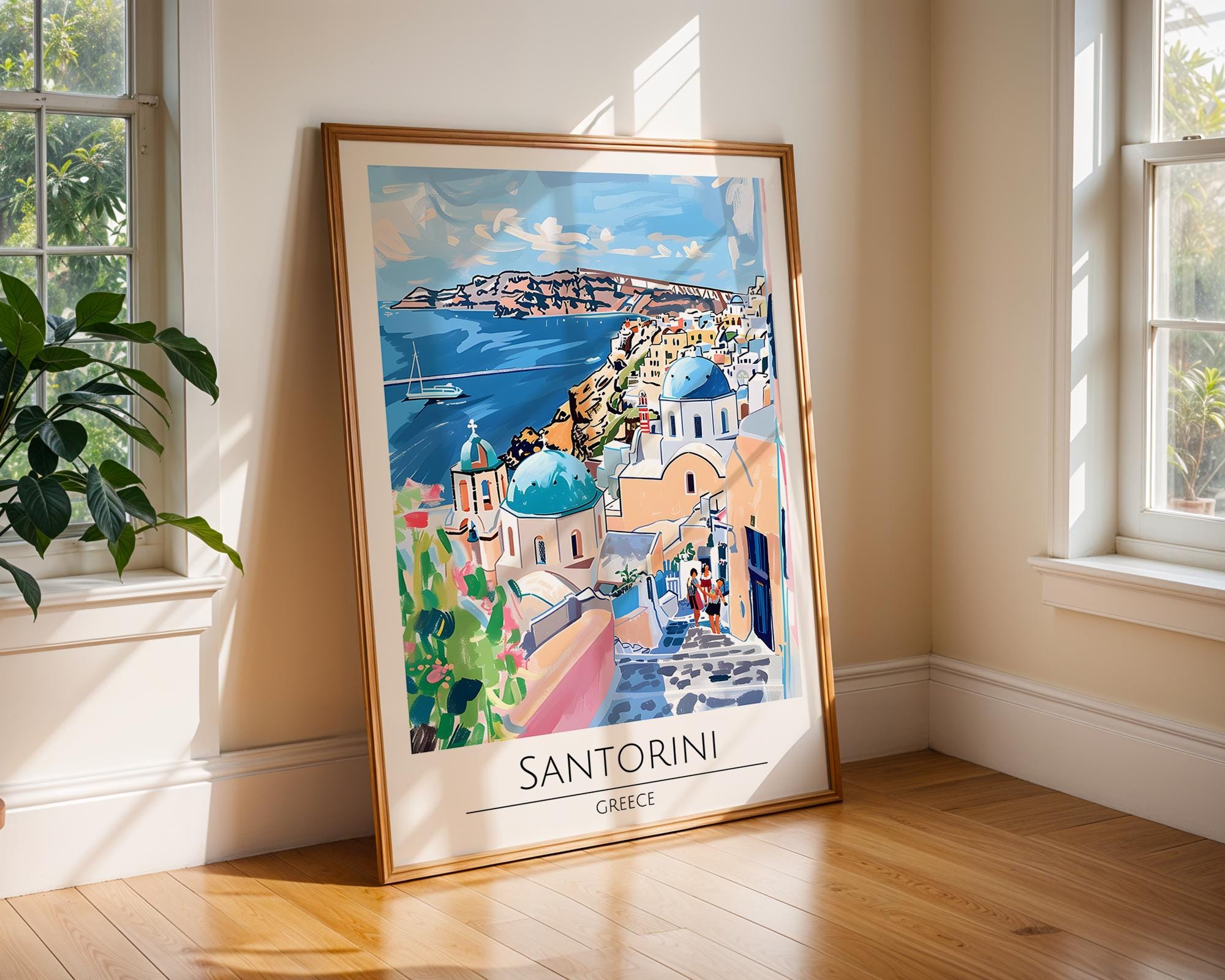 Santorini Greece Travel Poster | Aegean Blue Dome Art Print wall art print, modern home decor, unframed artwork by Nomad & Nest