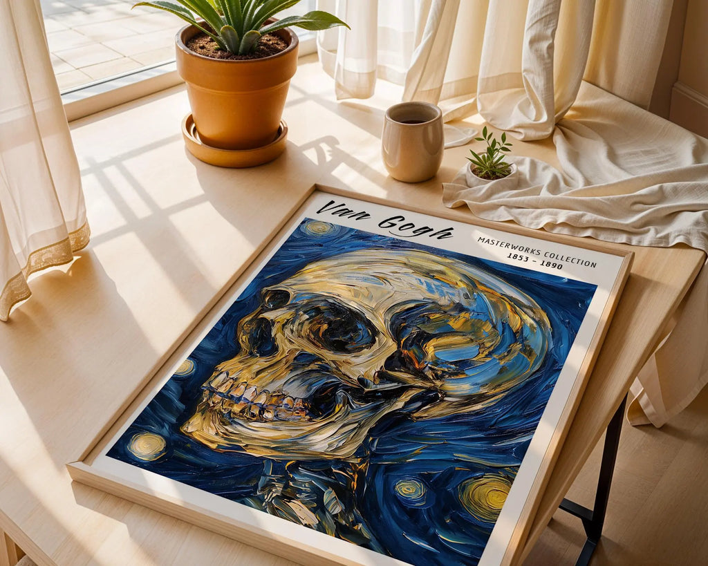 Van Gogh Print | Starry Night Skull Art  | Gothic Home Decor wall art print, modern home decor, unframed artwork by Nomad & Nest