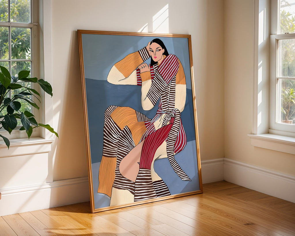 Modern Woman Fashion Illustration Art Print | Striped Outfit Portrait wall art print, modern home decor, unframed artwork by Nomad & Nest