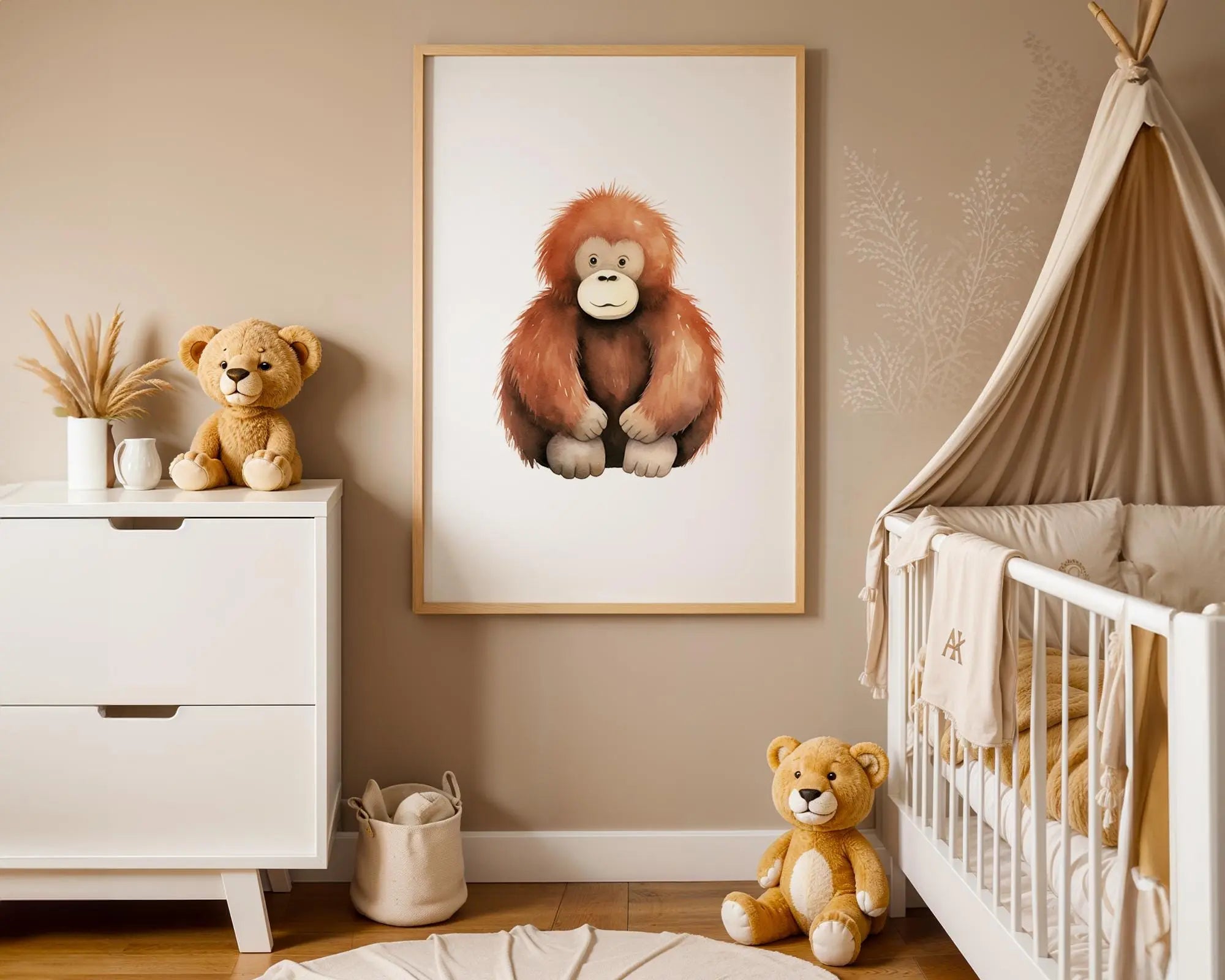 Playroom Ideas | Orangutan Nursery Wall Art | Jungle Animal Baby Illustration wall art print, modern home decor, unframed artwork by Nomad & Nest