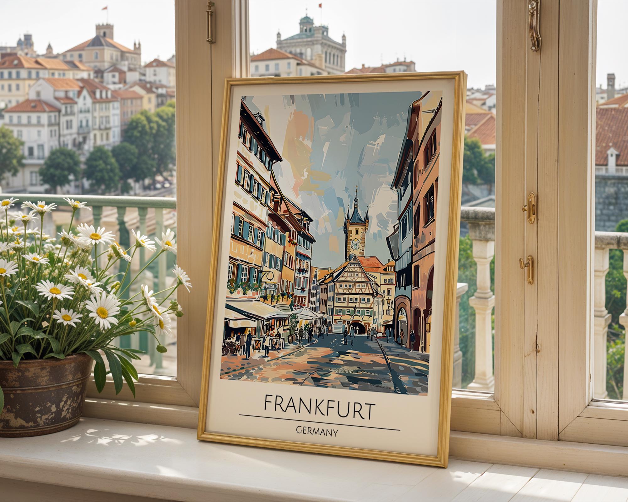 Frankfurt Germany Travel Poster | Old Town Street Print wall art print, modern home decor, unframed artwork by Nomad & Nest