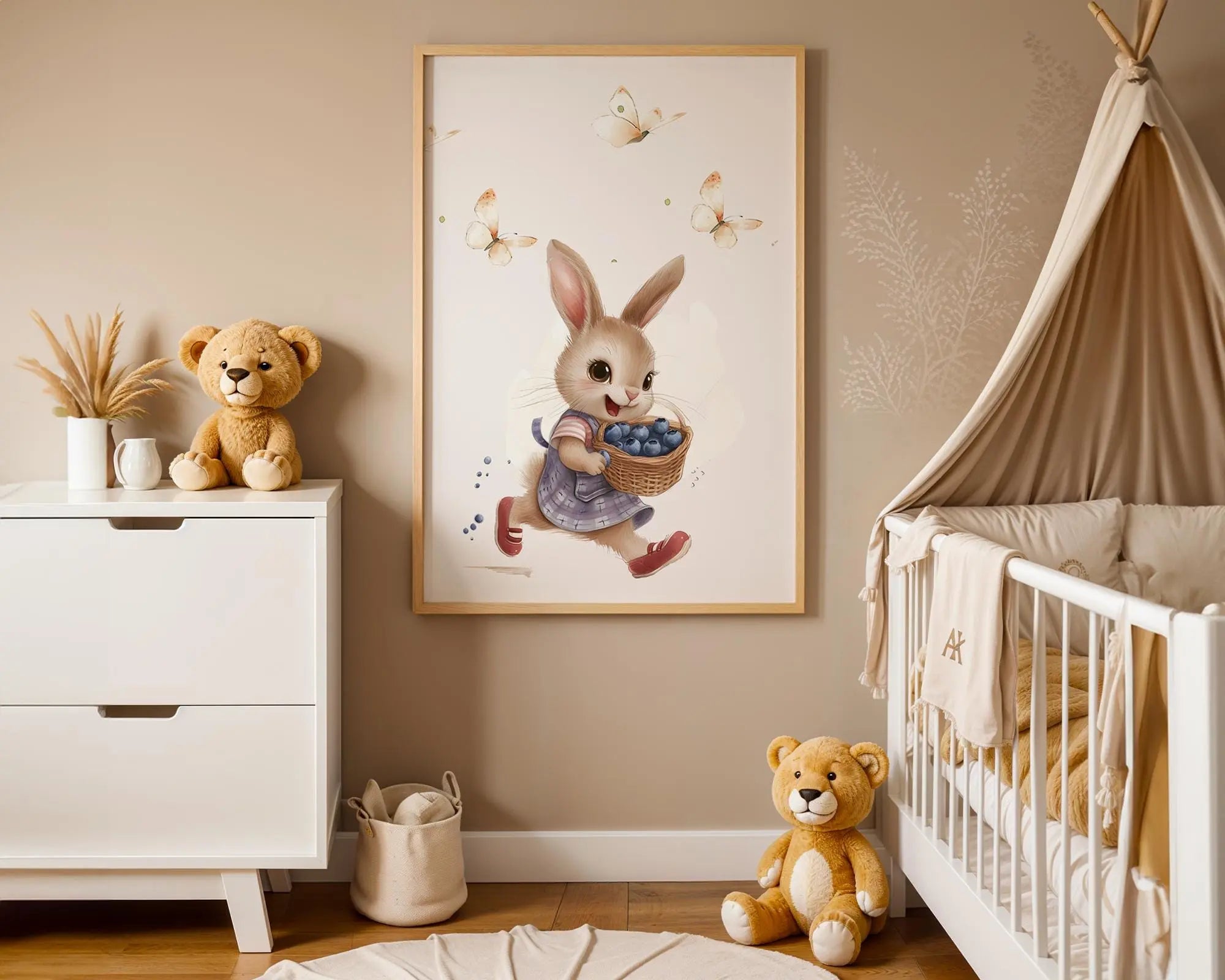 Playroom Ideas | Blueberry Bunny Nursery Wall Art | Woodland Animal Print wall art print, modern home decor, unframed artwork by Nomad & Nest