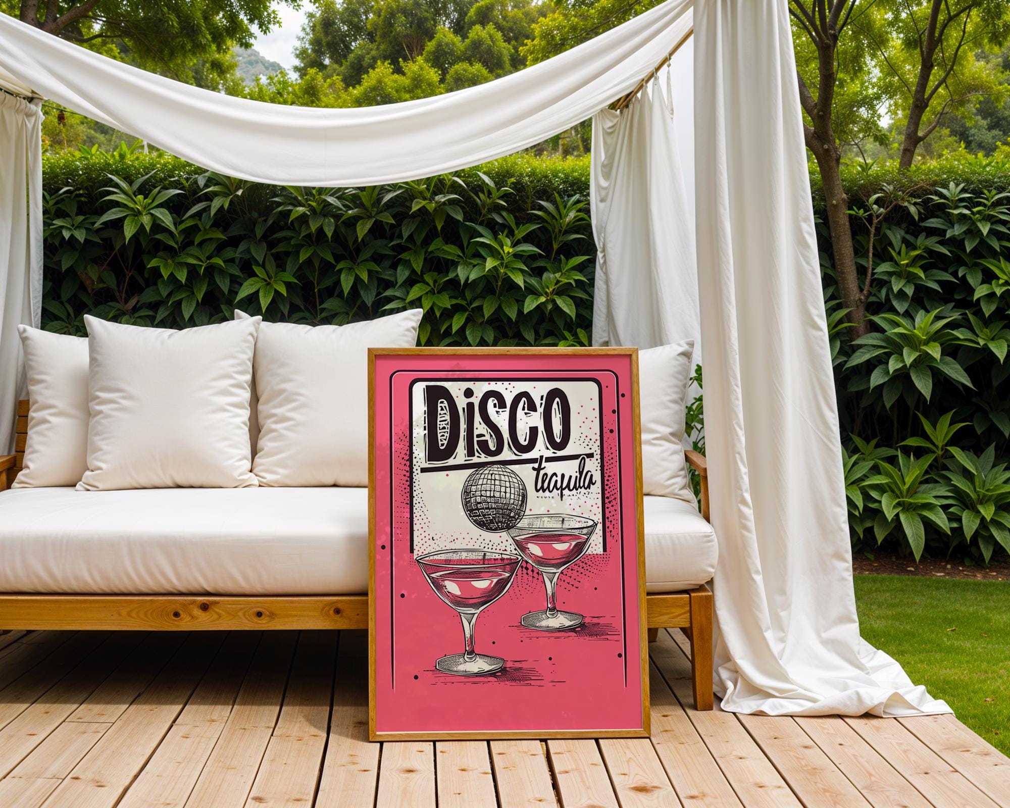 Colourful Prints | Disco Tequila Cocktail Print | Retro Pink Bar Decor wall art print, modern home decor, unframed artwork by Nomad & Nest